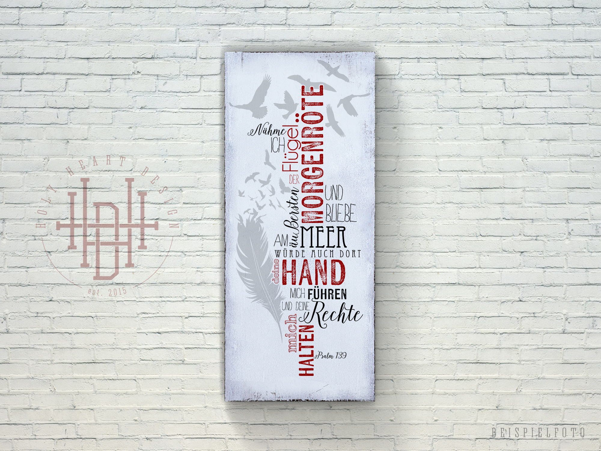 Flügel der Morgenröte (02) – Vintage Wandbild (Holz) mit Bibelvers