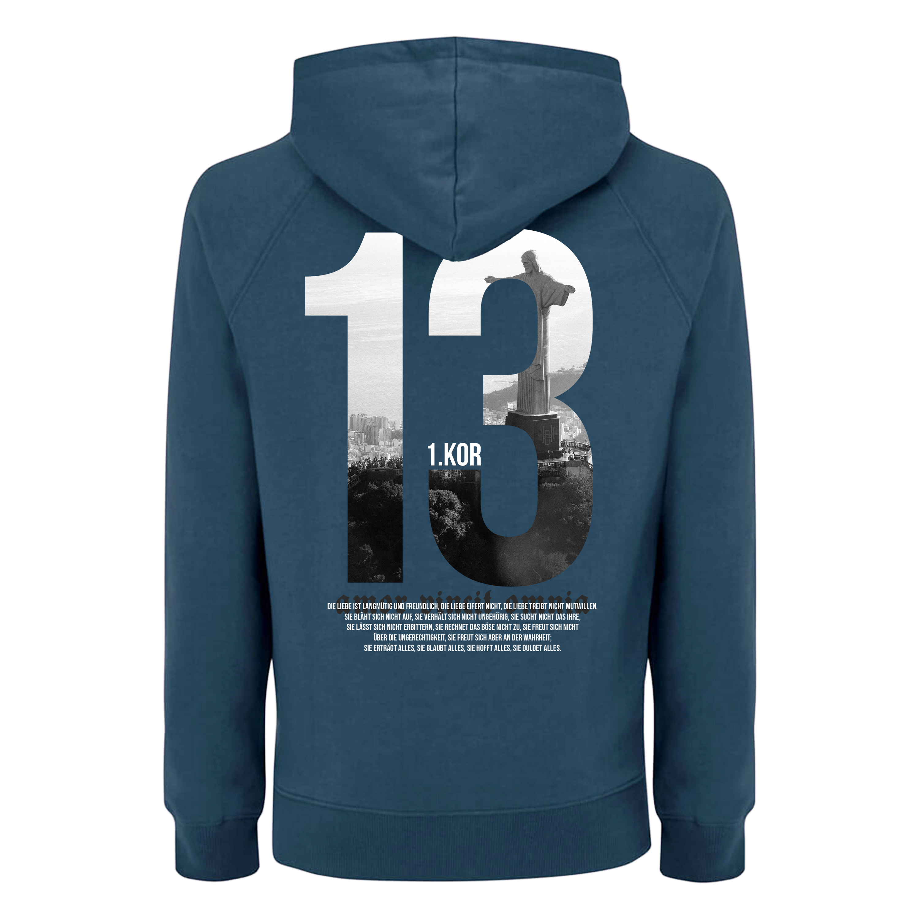Hoodie 1. Korinther 13 – denim blue