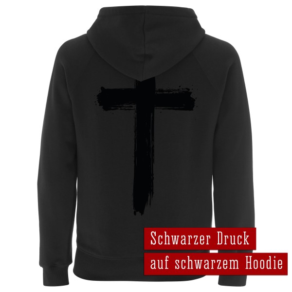 Hoodie Kreuz – schwarz auf schwarz – Holy Heart Design