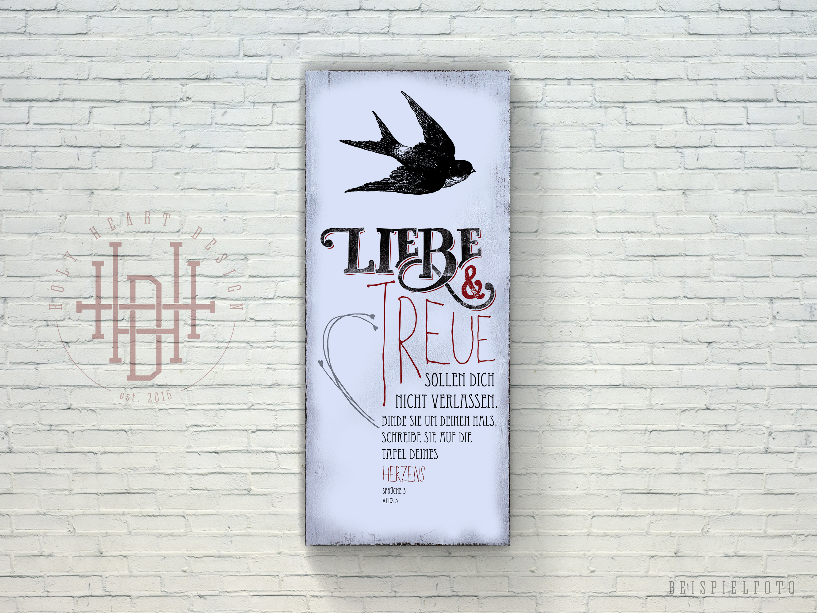 Liebe & Treue Vintage Wandbild (Holz) mit Bibelvers Holy Heart