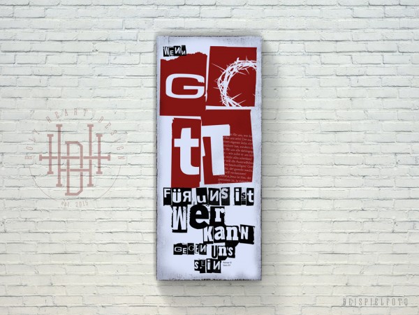 Gott für uns – Vintage Wandbild (Holz) mit Bibelvers