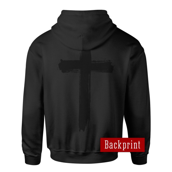 Kapuzenjacke Kreuz – schwarz auf schwarz